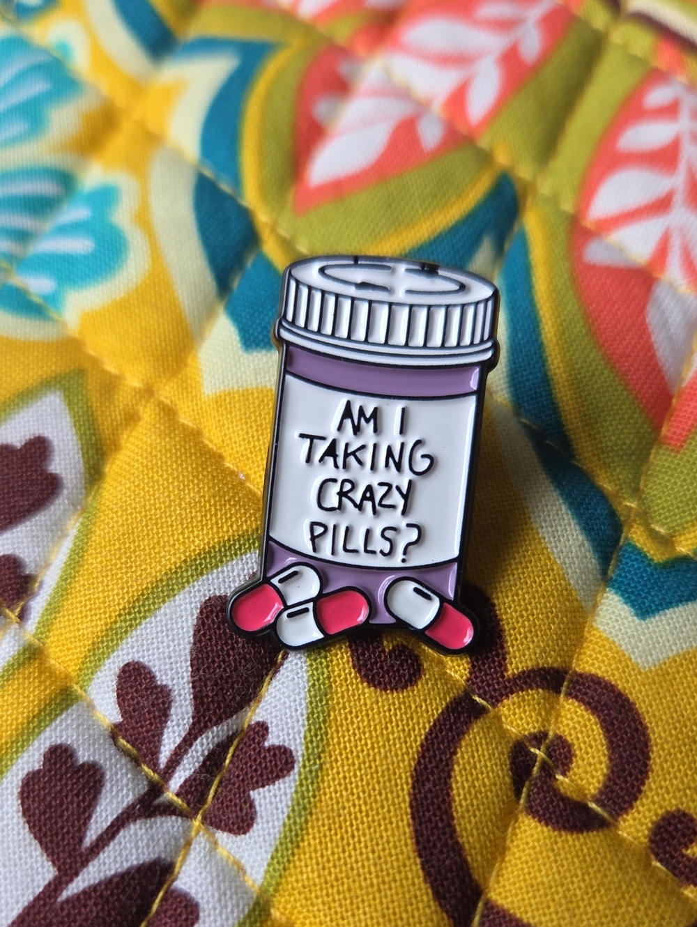 Novelty Enamel Pin - Pink Pill Bottle Design